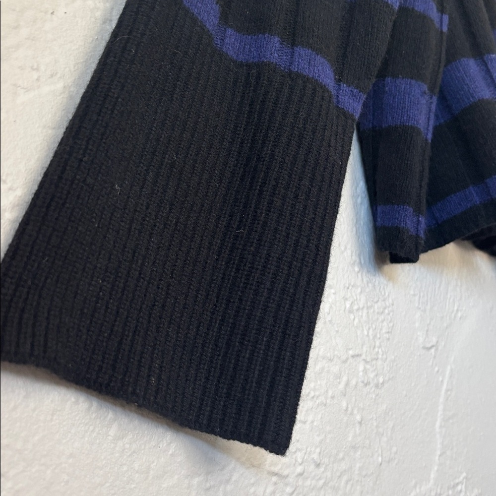 Madewell Black and Blue Striped Mock Neck Cashmere Blend Sweater M - Picture 3 of 6